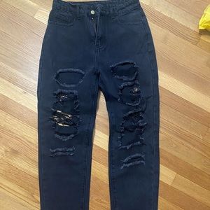 Shein high waisted distressed black jeans size s